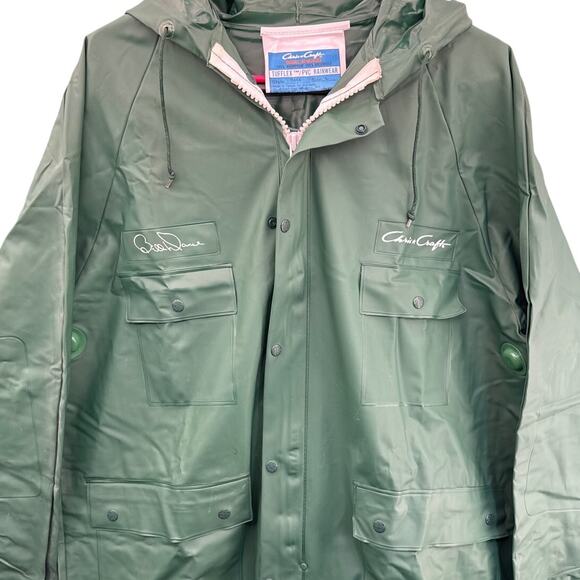 Chris Craft Dark Green Tufflex PVC Rainwear Jacket Suspender Pant Set Large - Picture 2 of 10